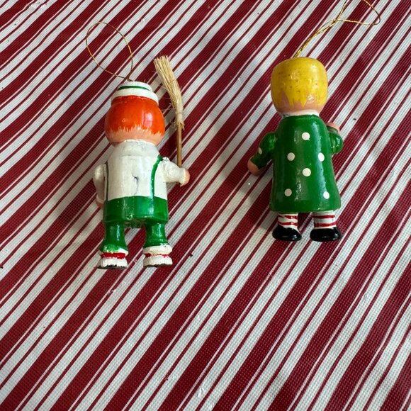 Vintage Wooden Christmas Ornaments Boy & Girl Hand-Painted Holiday Figurines - Picture 3 of 3
